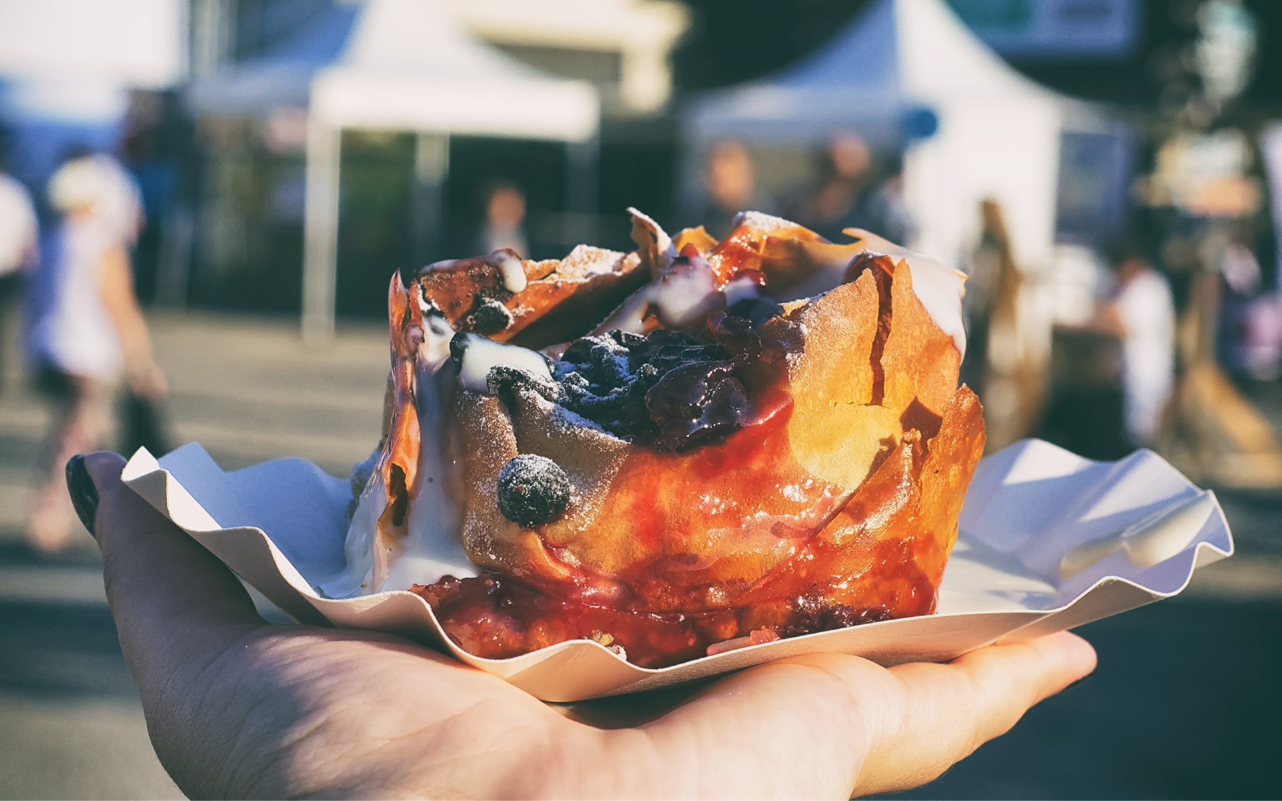 Swiss Style Red Berrie Strudle with a with vanilla sauce from Pousche strudel at Street Bouche in Strasbourg